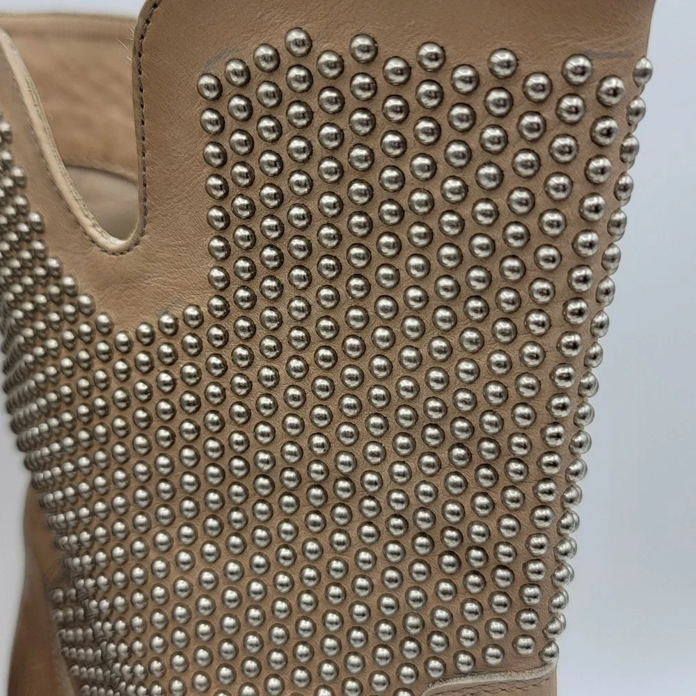 Aquatalia‎ Marvin K Beige Leather Studded Peep Toe Ankle Boots Made in Italy 8